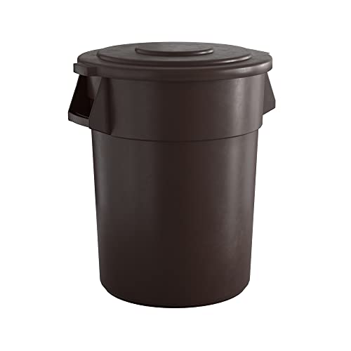 Krollen Industrial 55 Gallon Brown Round Commercial Trash Can with Lid - Heavy Duty Waste Bin for Office, Restaurant, and Outdoor Use
