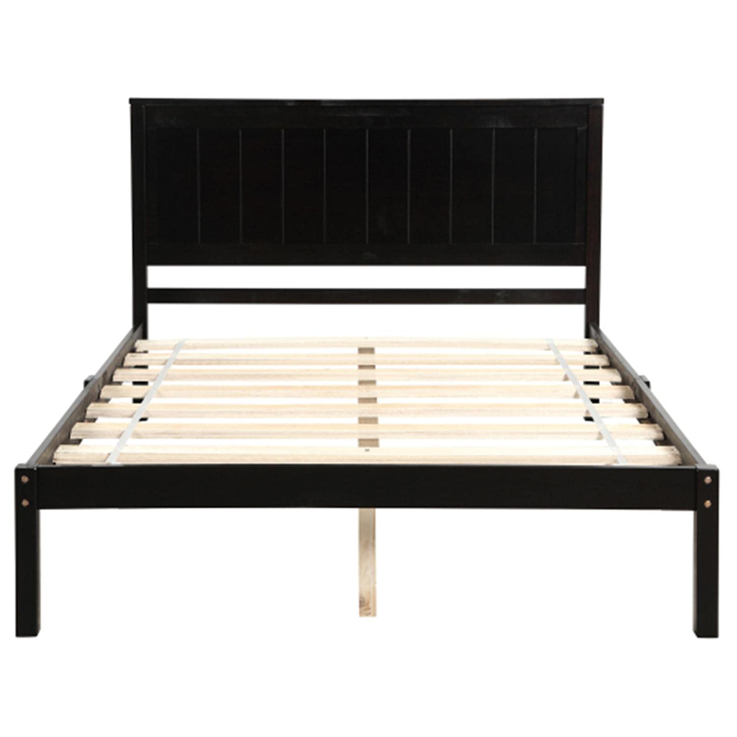 Full Size Platform Bed Frame with Headboard - Solid Wood Slat Support, Under Bed Storage Space - No Box Spring Needed - Easy Assembly, Space Saving Design in Espresso Finish - Perfect for Small Apartments, Guest Rooms & Modern Bedrooms