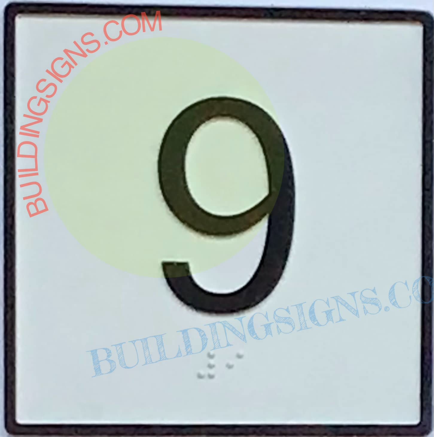 Elevator Floor Number 9 Sign - CAST Iron JAMB Plate with White Background (4x4 Inch) - Durable Metal Elevator Signage for Office Buildings, Hotels & High-Rise Safety