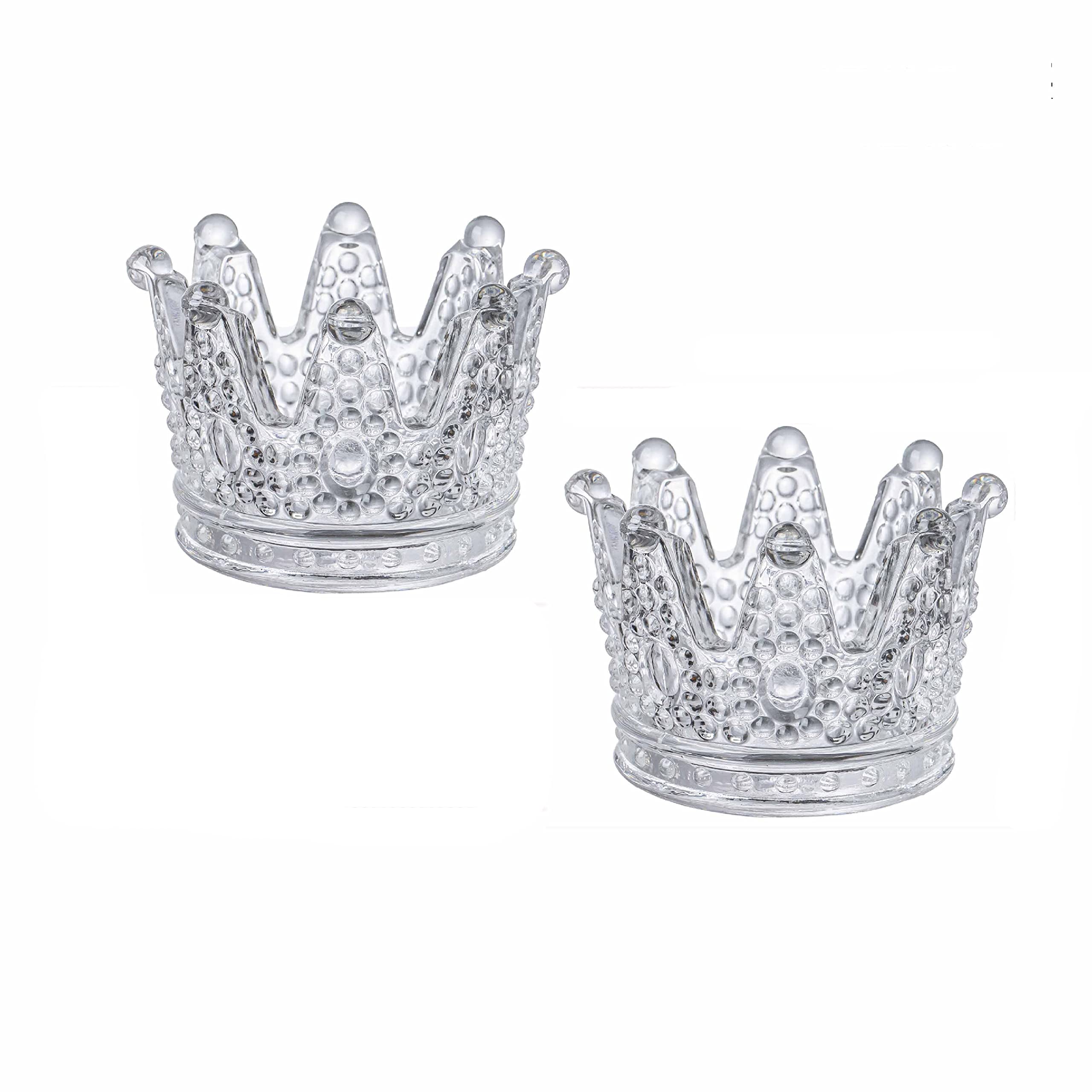 Elegant Crown-Shaped Crystal Glass Candle Holder Set of 2 - Perfect for Makeup Sponge Storage, Jewelry Display, Watch & Nail Art Organizer - Ideal for Wedding, Christmas Decor & Home Decoration