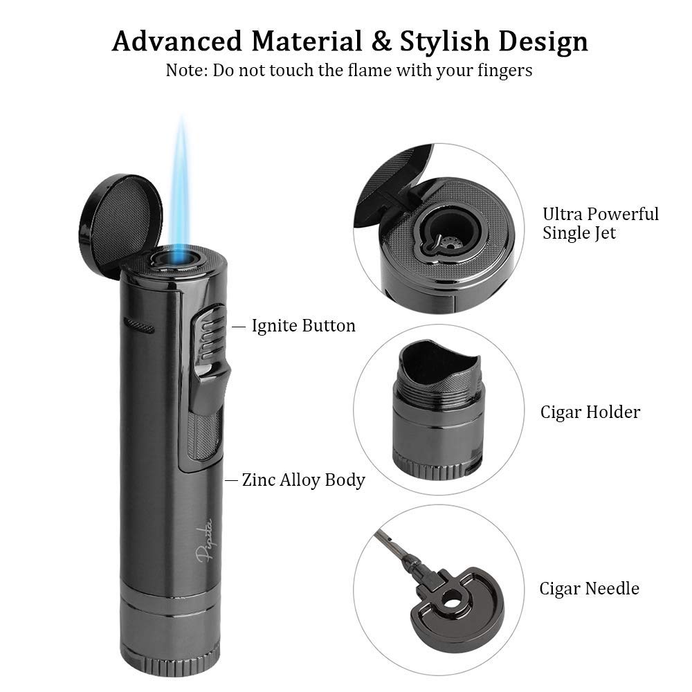 Windproof Refillable Torch Lighter with Cigar Punch - Perfect for Cigar & Outdoor Use