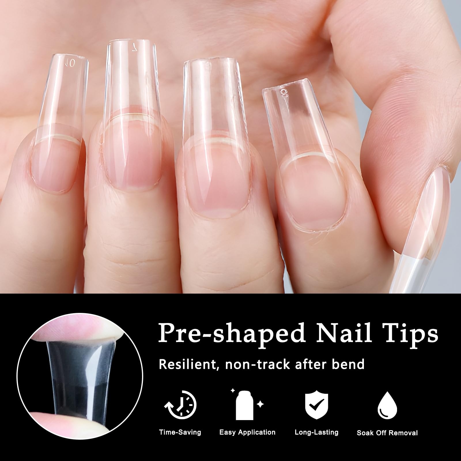 AddFavor 600pcs Clear Medium Square Gel Nail Tips - Full Cover Acrylic Fake Nails for Extension, Manicure Salon & Home DIY | Perfect for Nail Art, Parties & Special Occasions