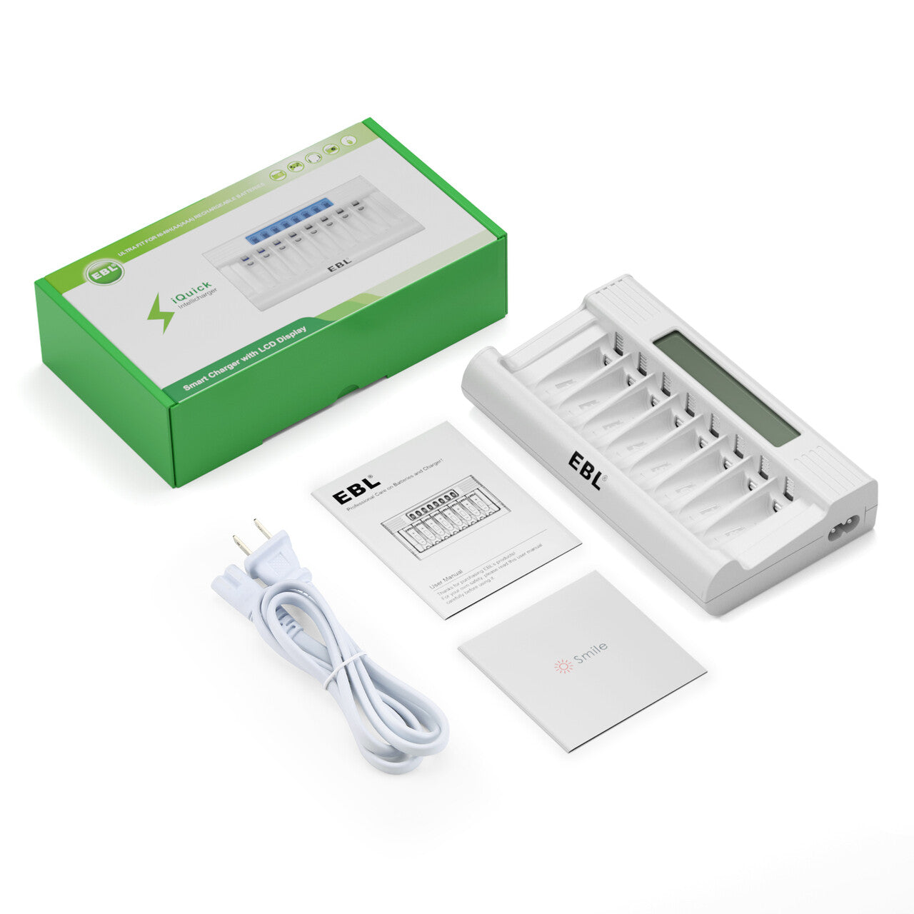 EBL RM 76 8 Bay AA AAA NiMH Battery Charger with LCD Display - Fast Charging for Rechargeable Batteries - Perfect for Cameras, Toys, and Electronic Devices