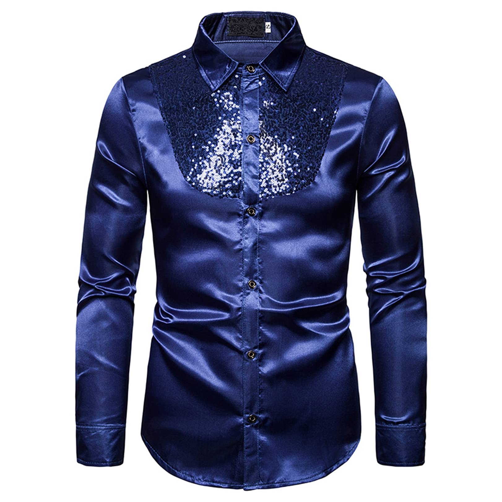 Men's Slim Fit Long Sleeve Dress Shirt - Shiny 90s Luxury Business Button Down Shirt for Office, Party & Formal Occasions