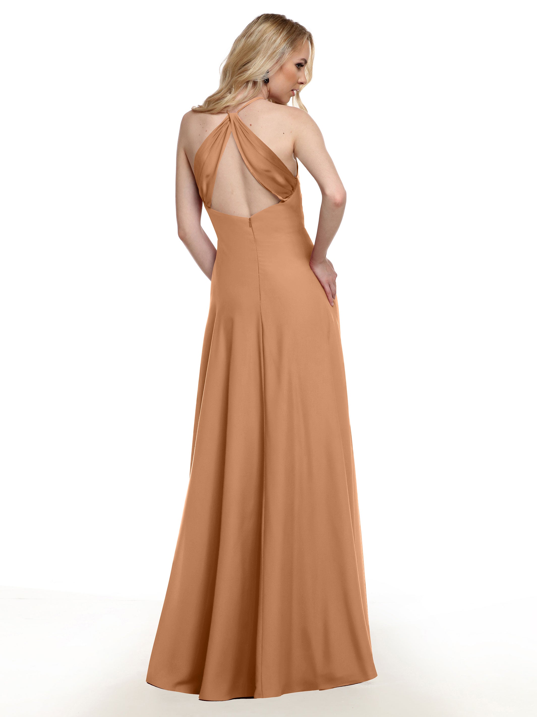 Elegant 83022 Stretch Chiffon Halter A-Line Bridesmaid Dress with Pockets - Perfect for Weddings, Parties & Formal Events
