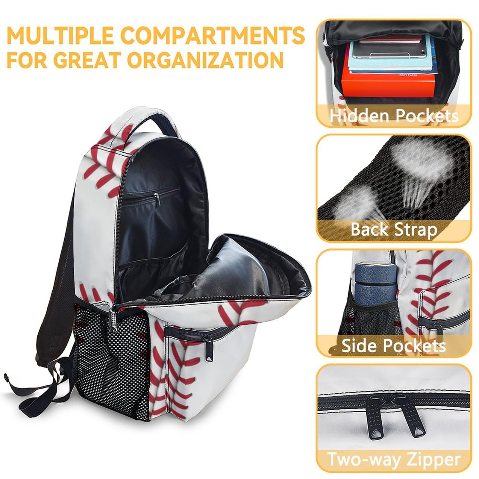 Baseball Backpack for Boys - 16 Inch Lightweight School Bookbag with Adjustable Straps for Sports & Travel