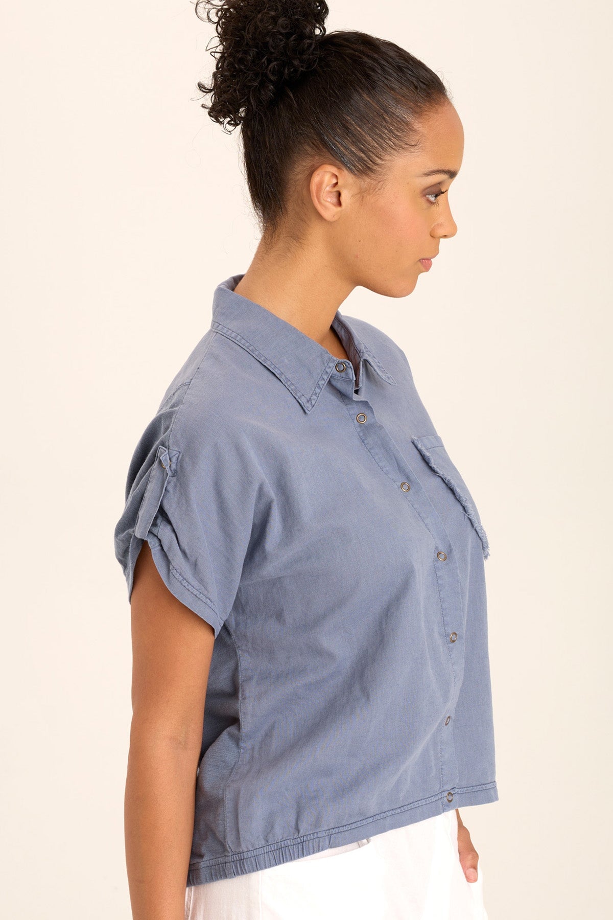 Abner Women's Linen & Jersey Button Up Shirt - Casual Long Sleeve Blouse for Work, Travel & Everyday Wear