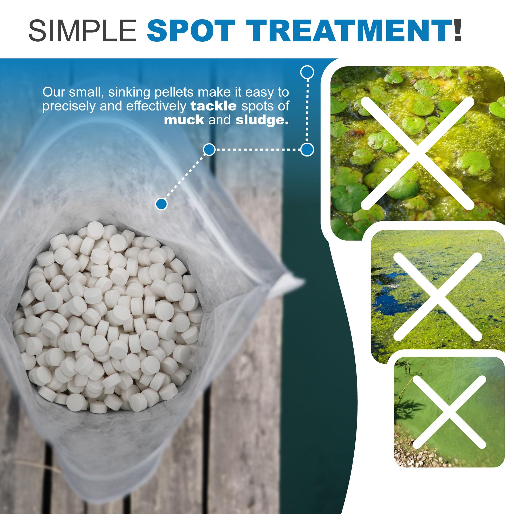 **Muck Assault Pond Sludge Remover Pellets - Natural Pond Cleaner with Beneficial Bacteria & Enzymes - Clears Murky Water, Eliminates Pond Odor - Safe for Fish, Plants & Swimming - 10 lbs for Ponds, Lakes & Water Gardens**