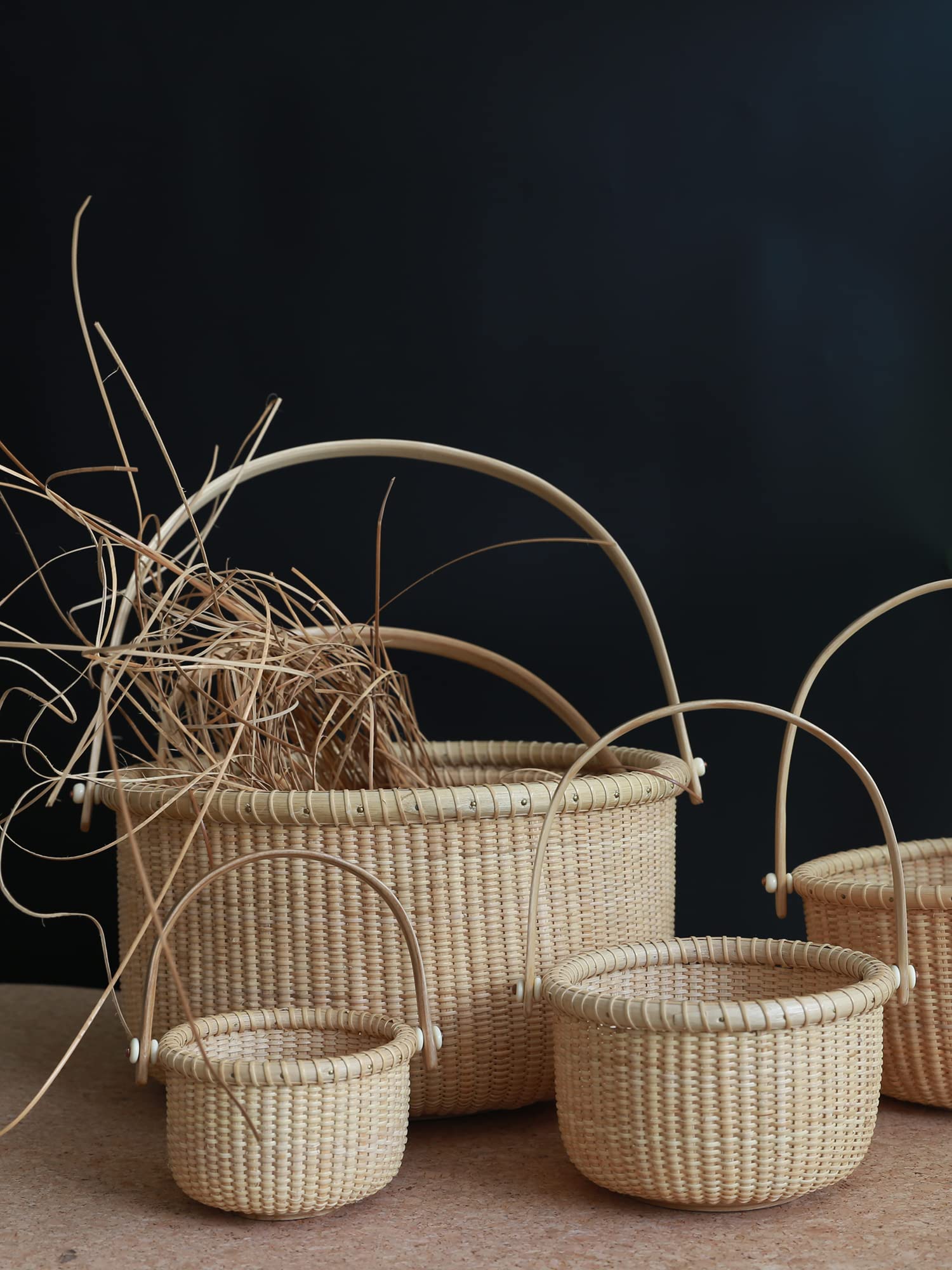 Classic Nantucket Round Woven Rattan Basket with Wood Knob Handles - Storage Organizer for Fruits, Toys & Home Decor | Handwoven Tote Cube Container for Kitchen, Bathroom & Nursery Organization