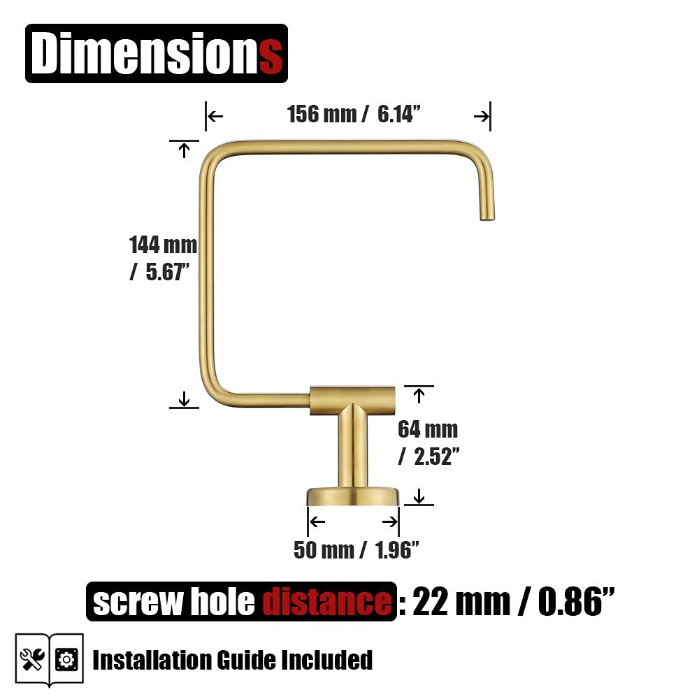 Brushed Gold Towel Ring - Stainless Steel Bathroom Holder for Showers