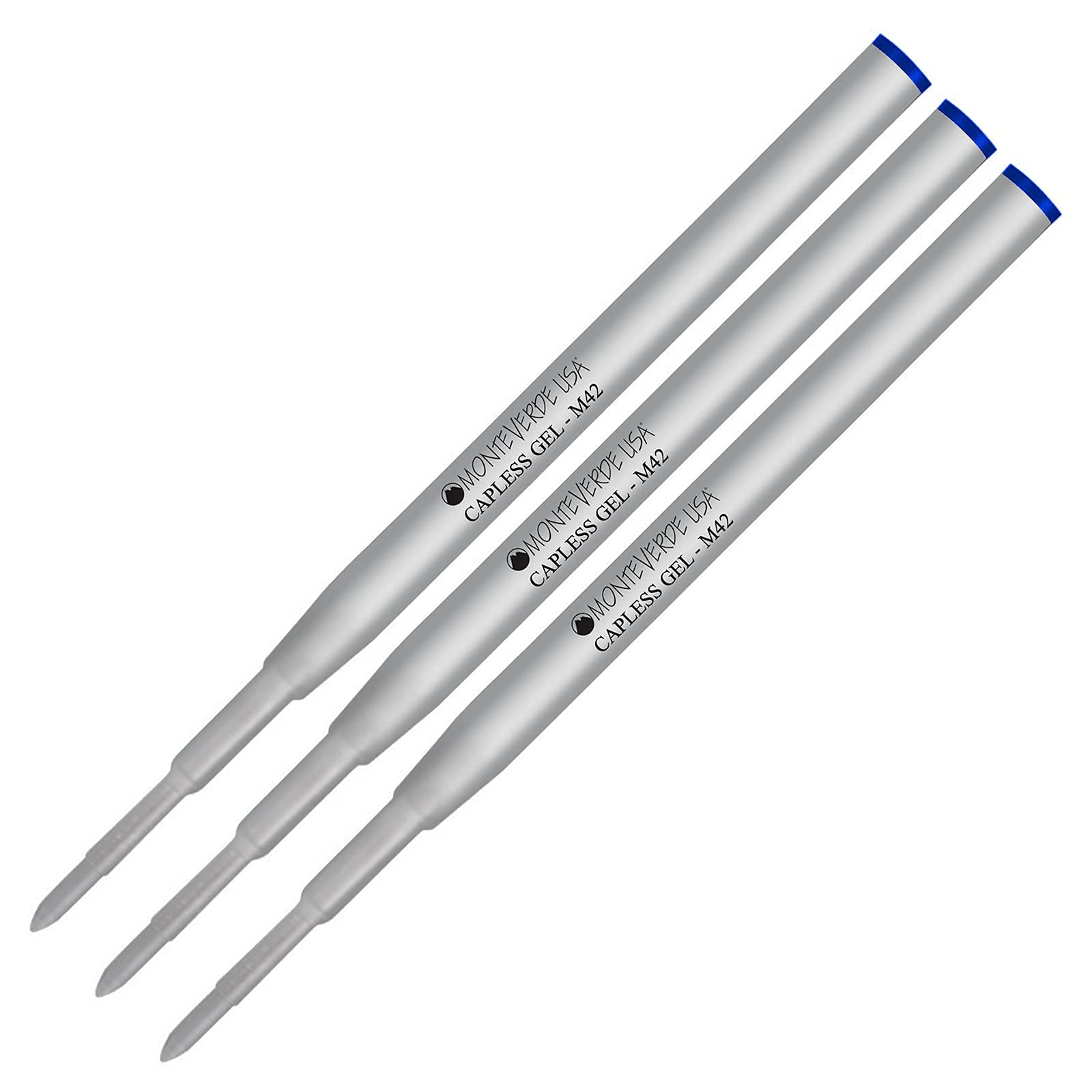 Lanier 3-Pack Monteverde® Capless M42 Gel Ink Refills - Compatible with Montblanc® Style Ballpoint Pens - Blue Fine Tip 0.6mm - Premium Smooth Writing for Office, School & Business Use