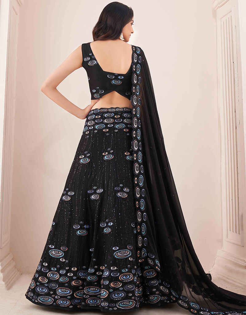 Elegant Black Georgette Lehenga Choli for Women - Indian Wedding Dress, Party Wear & Festive Occasions
