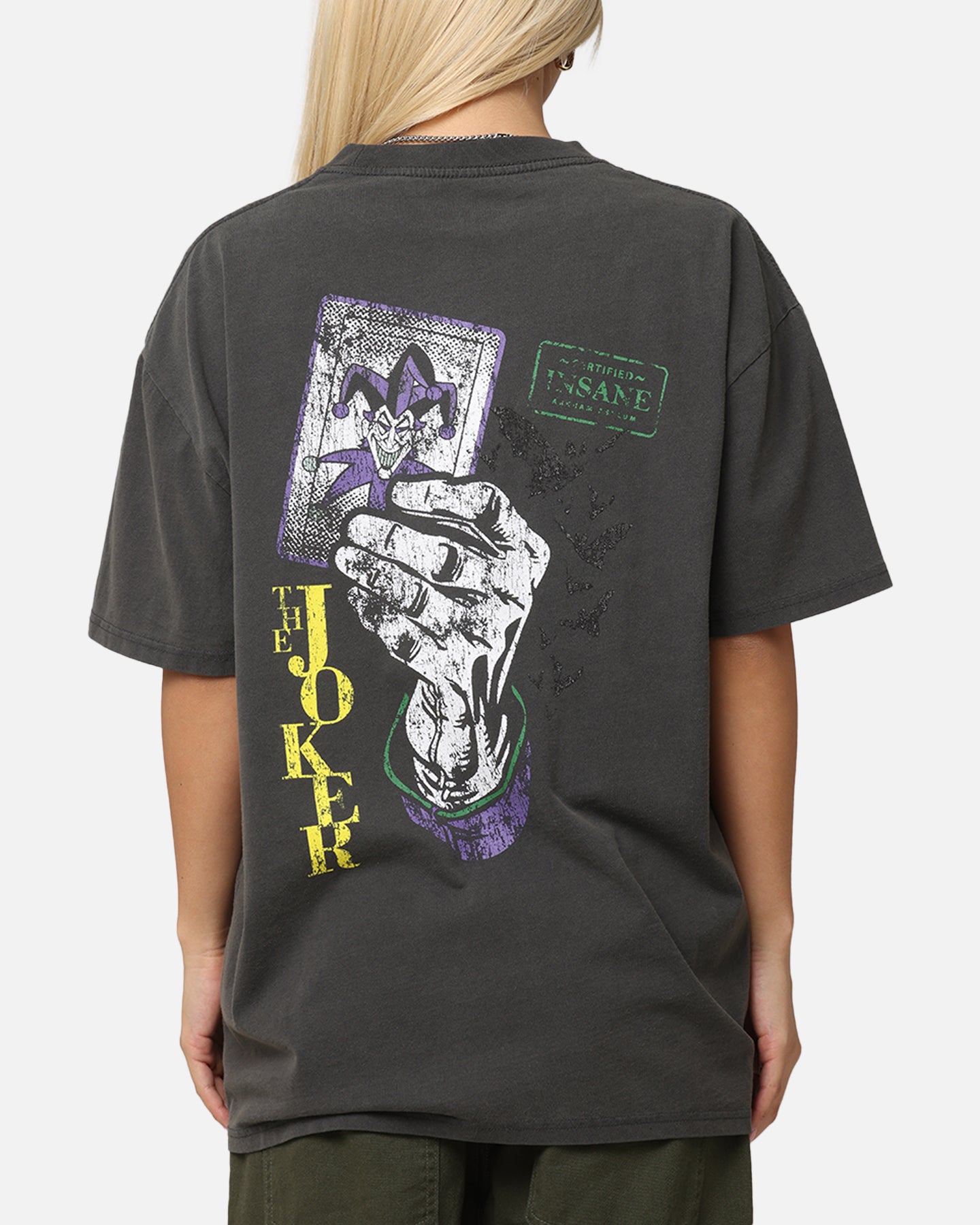 DC Batman The Joker Harley Quinn Vintage Graphic T-Shirt - Black Washed Cotton Tee for Cosplay, Comic Con & Casual Wear