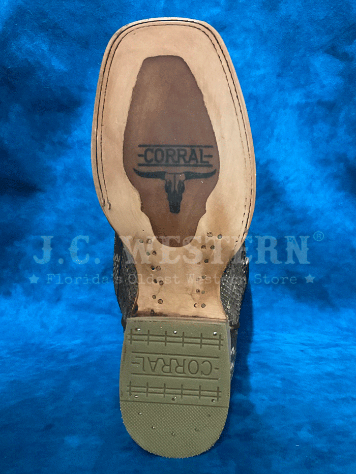 Men's Corral A4499 Western Boots - Genuine Python & Lamb Leather with Embroidery, Square Toe, Brown - Perfect for Rodeo, Country Dancing & Cowboy Fashion