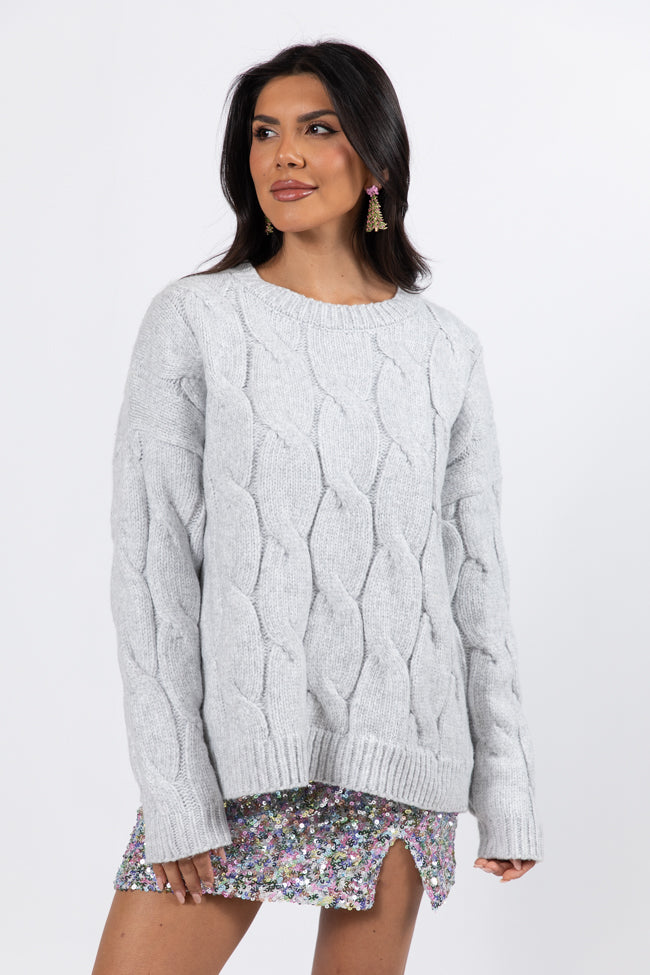 Steer Me Right Grey Oversized Cable Knit Sweater for Women | Cozy Winter Pullover | Perfect for Casual Outfits, Date Nights & Holiday Gatherings
