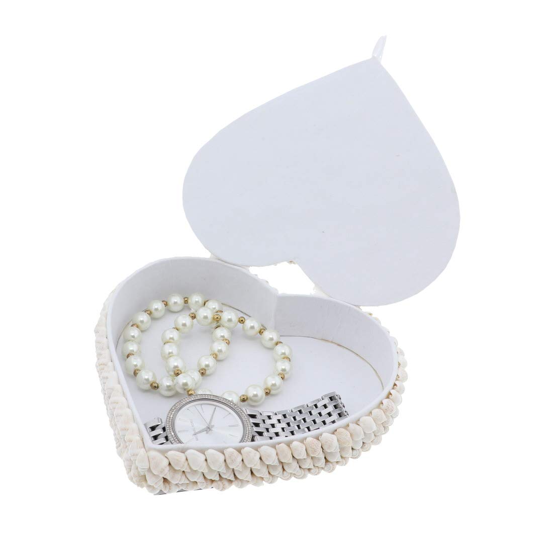 Li'Shay 6 Inch White Heart Shaped Jewelry Box with Shell Coating - Perfect for Valentine's Gifts, Wedding Favors & Jewelry Storage