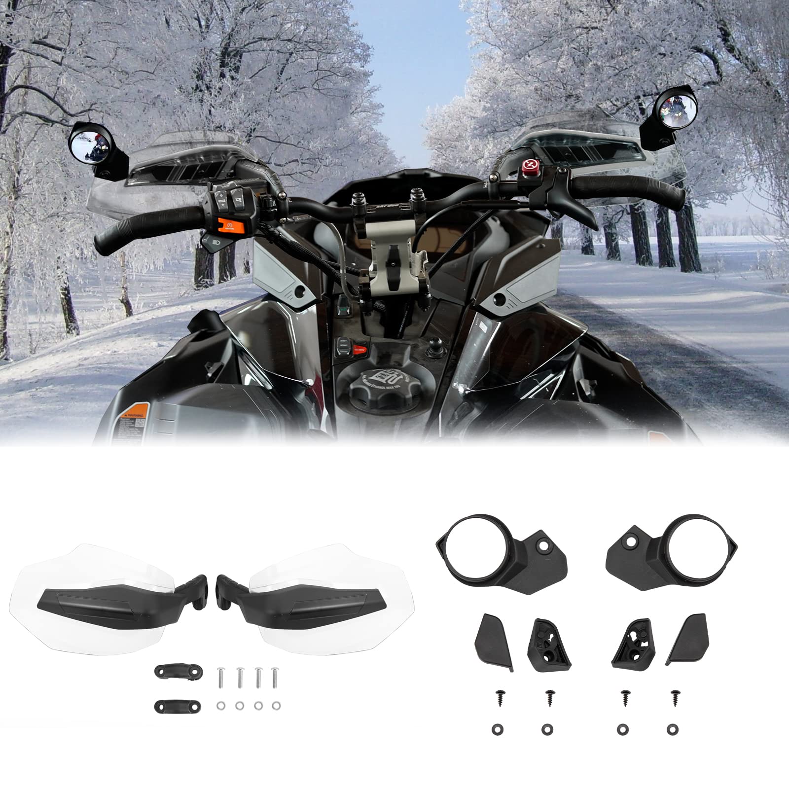 UTV PRO Snowmobile Hand Guard & Rear View Mirror Kit for Ski-Doo REV Neo XS XM XP XR XU - Wind Deflector Handlebar Accessories with Convex Side Mirrors (Replaces OEM #860200893, #860200789) - Perfect for Winter Trail Riding and Off-Road Adventures
