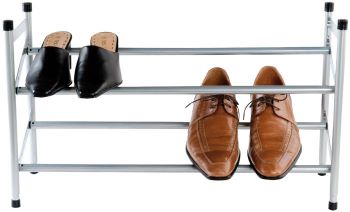 Expandable 2-Tier Shoe Organizer - Space Saving Grey Shoe Rack for Closet, Entryway & Bedroom Storage
