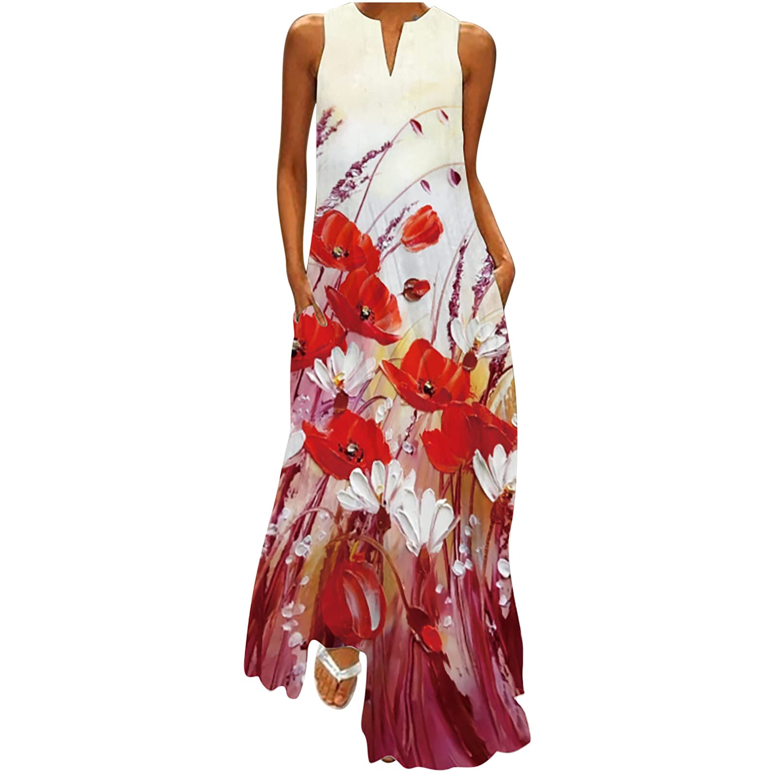 Women's Floral Maxi Dress - Casual Boho Summer Beach Sundress with Pullover Tank Top | Perfect for Daily Wear, Vacations & Outdoor Events