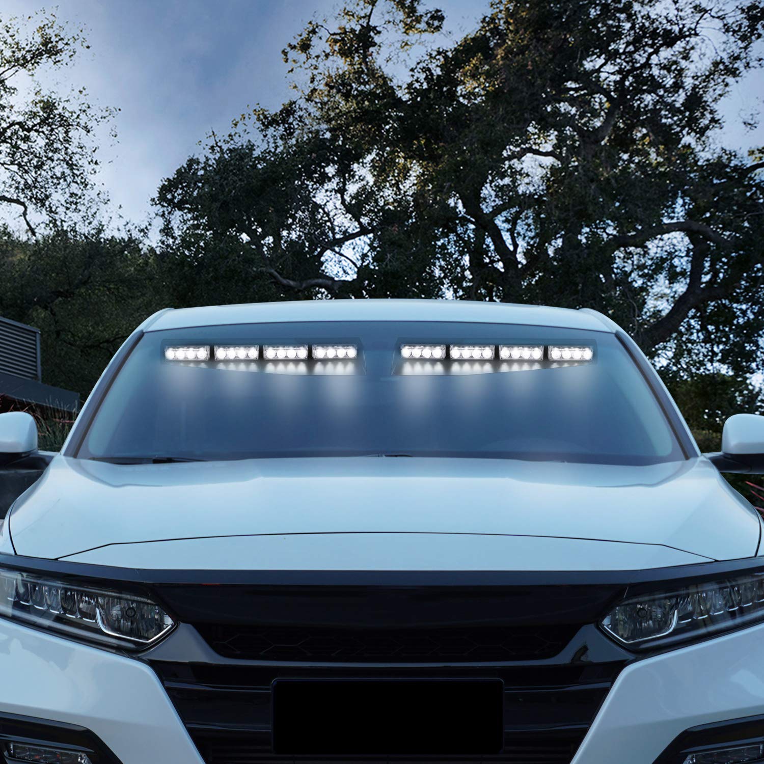 ASPL 32 LED Emergency Strobe Light Bar - 26 Flash Patterns, Windshield Visor Mount with Extendable Bracket for Trucks, Police Cars & Emergency Vehicles - White Warning Beacon for Roadside Safety & Hazard Alerts