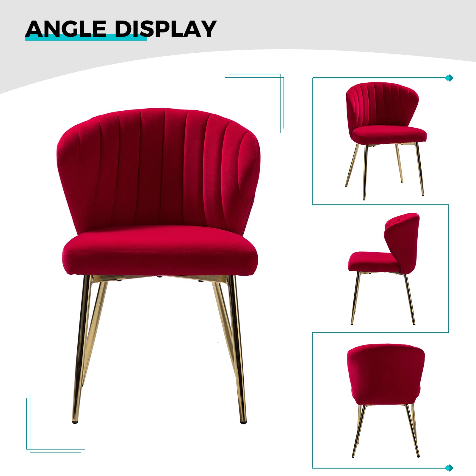 TINA'S HOME Modern Velvet Dining Chairs - Gold Metal Leg Accent Chairs with Tufted Back, Upholstered Side Chairs for Living Room, Kitchen, Vanity & Patio | Elegant Home Decor for Small Spaces (Red)