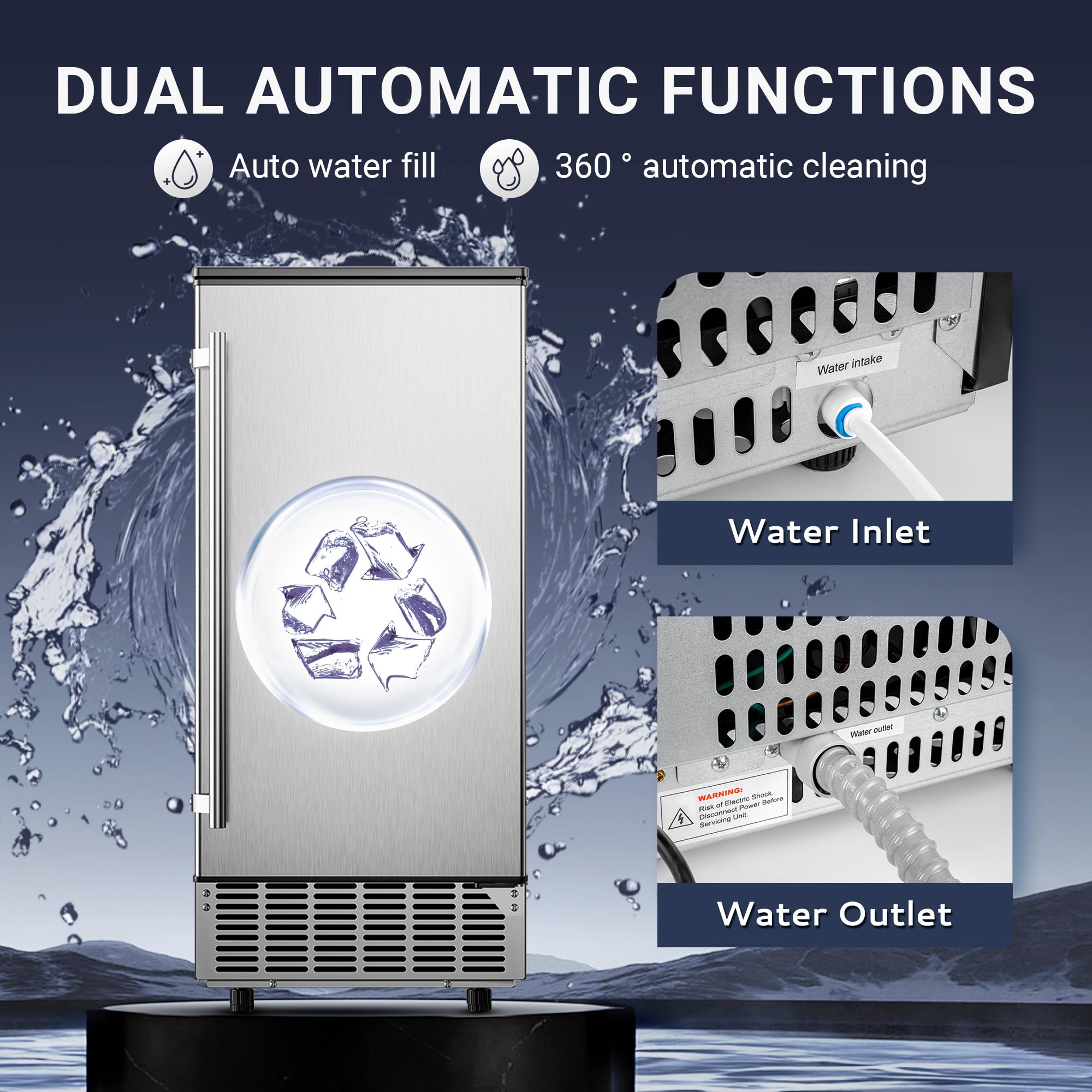 Stainless Steel Commercial Under Counter Ice Maker Machine - 80Lbs/Day Capacity, 24Lbs Storage, Auto-Cleaning, 24H Timer - Freestanding Ice Maker for Home, Office, Restaurant & Bar Use
