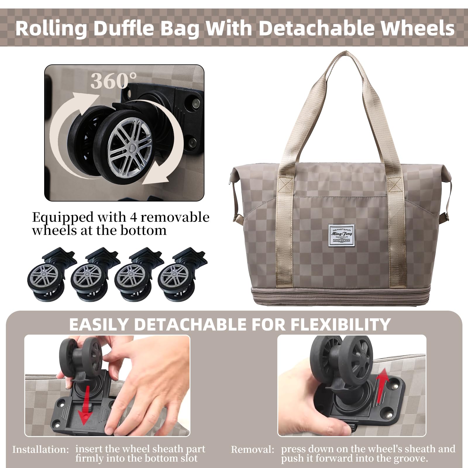 Expandable Rolling Duffle Bag with Wheels & Shoe Compartment - Travel & Weekender for Men & Women
