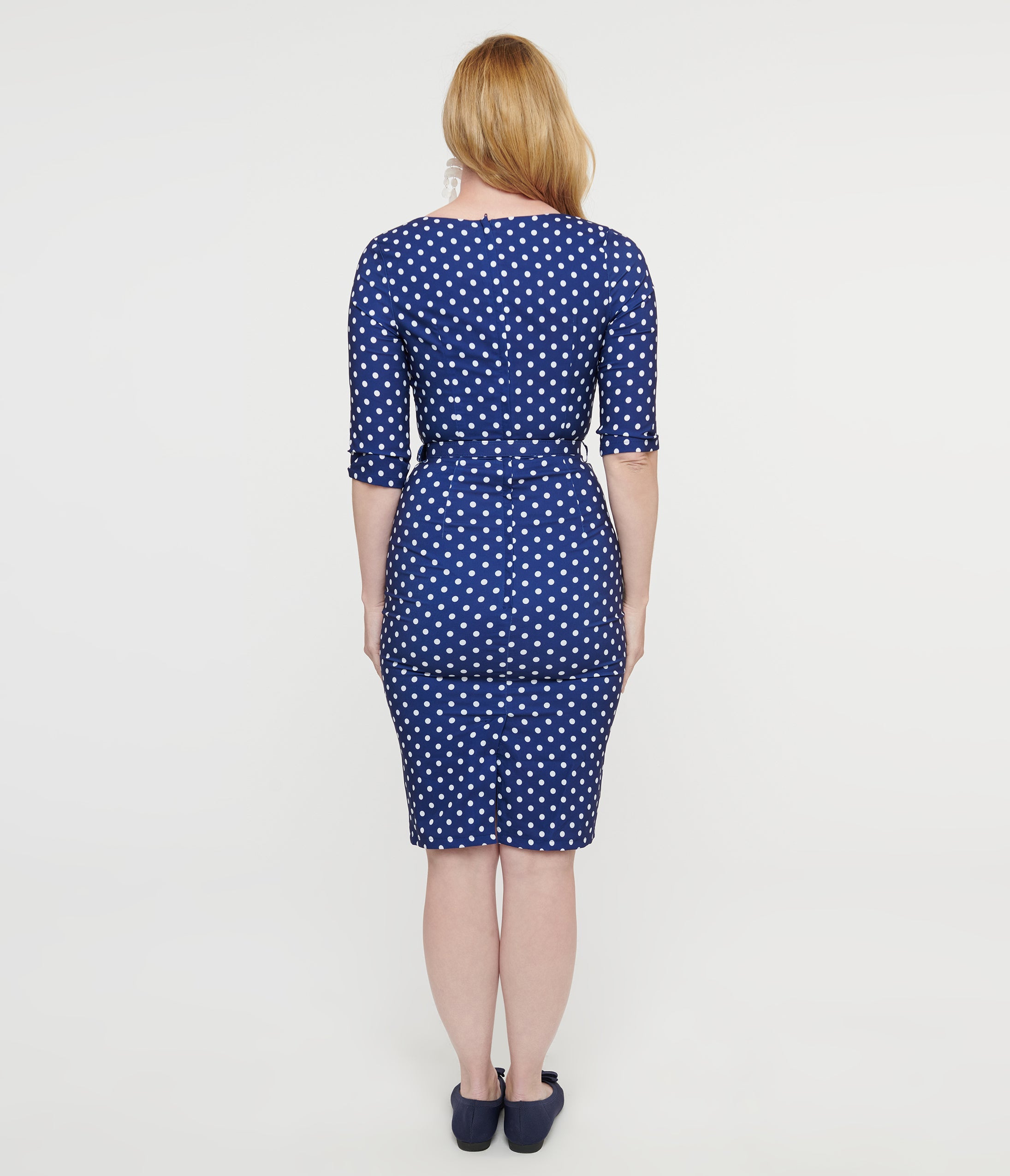 Vintage 1950s Blue & White Polka Dot Patty Wiggle Dress - Retro Swing Dress for Women, Pin Up Style Party Outfit, Perfect for Cocktail Parties, Dances & 1950s Themed Events