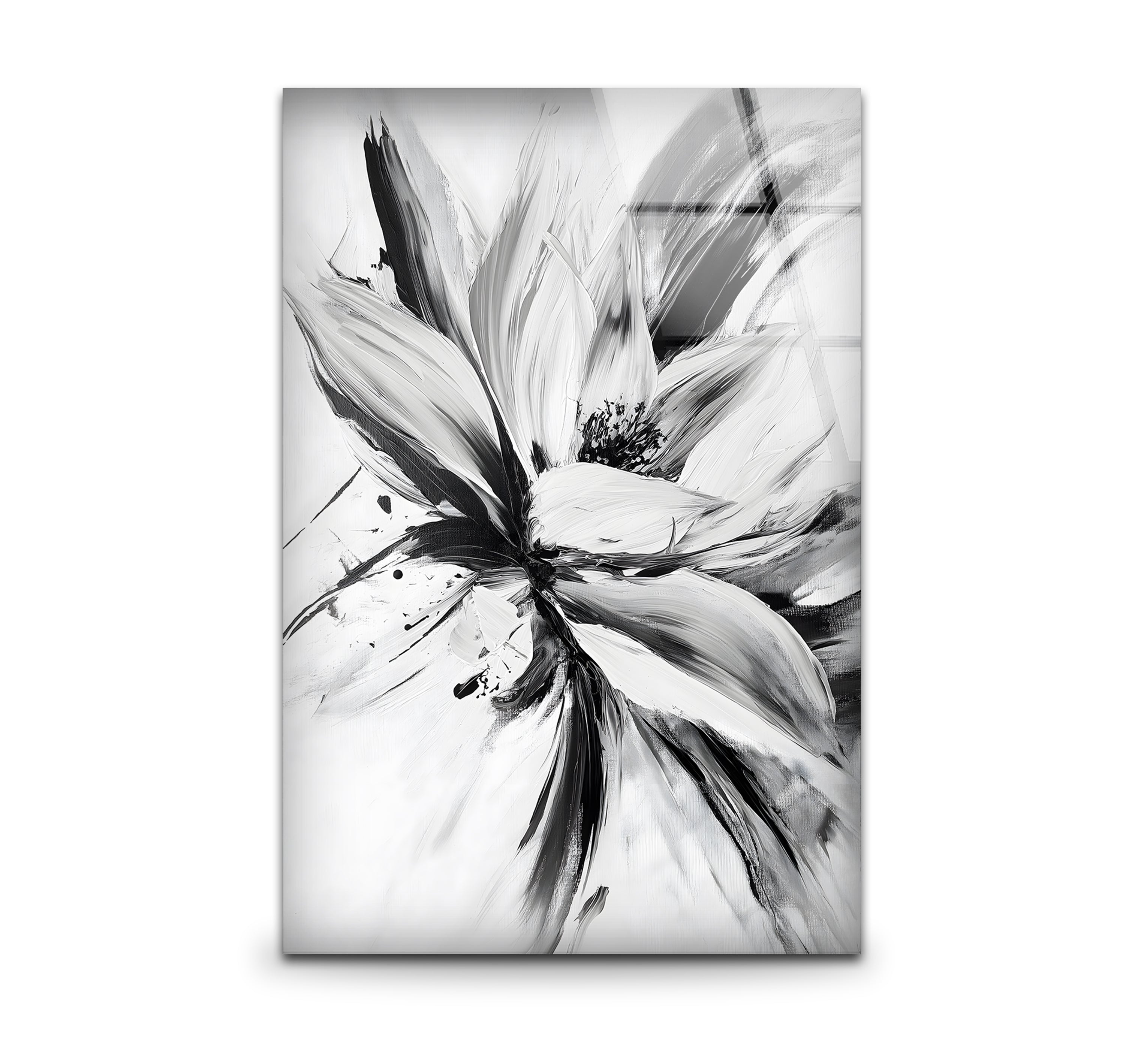 Modern Black and White Abstract Floral Glass Wall Art - Elegant Home Decor for Living Room, Bedroom & Office