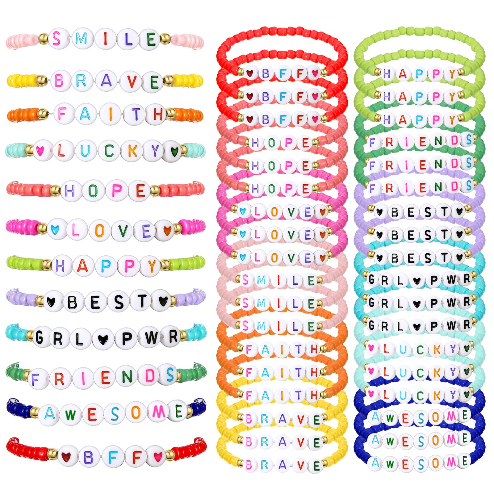 36 Pcs Kids Friendship Bracelets for Girls - Colorful Stretchy Beaded Bracelets Set, Pretend Play Jewelry for Girls (Classic Style) - Perfect for Birthday Gifts, Party Favors, and Best Friend Gifts
