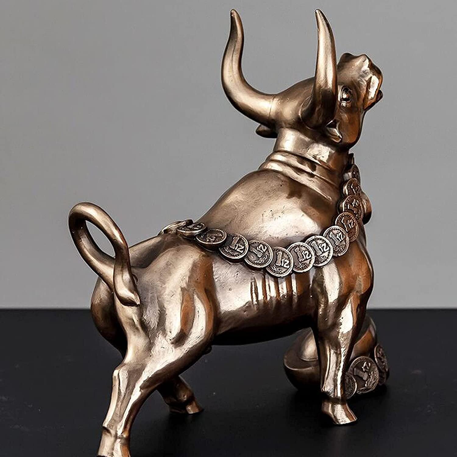 Bull Statue Decor - Resin Bull & Bear Sculpture for Home & Office - Living Room, Bedroom, Study, Wine Cabinet Art Gift - Perfect for Wall Shelf Display & Investment Theme Decor (Copper)