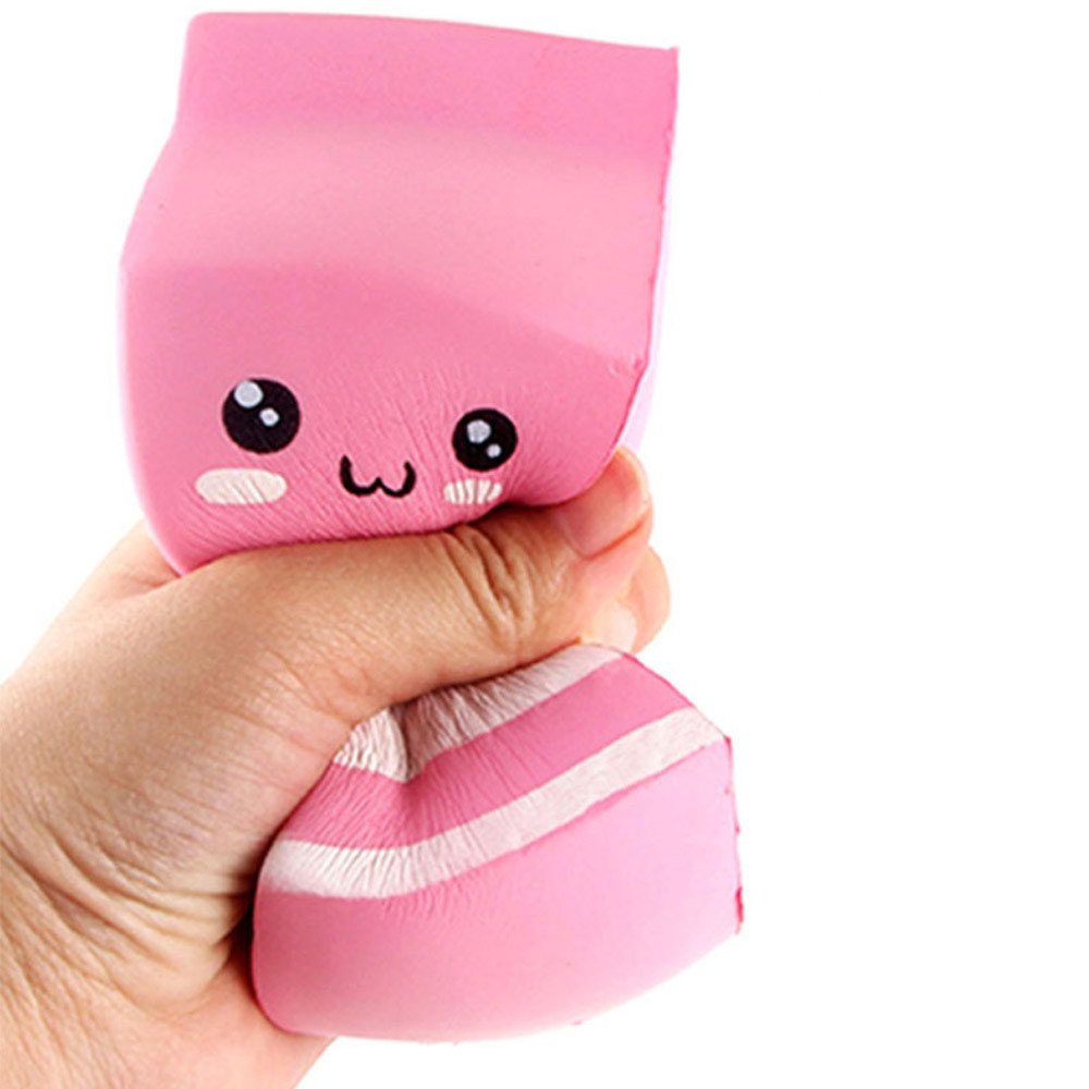 GSQA Pinch Toy Squishy Yogurt Bottle - Stress Relief Scented Slow Rising Squeeze Toys for Anxiety, Jumbo Collection Arts & Crafts Gifts (Pink & White) - Perfect for Office, Classroom & Home Relaxation