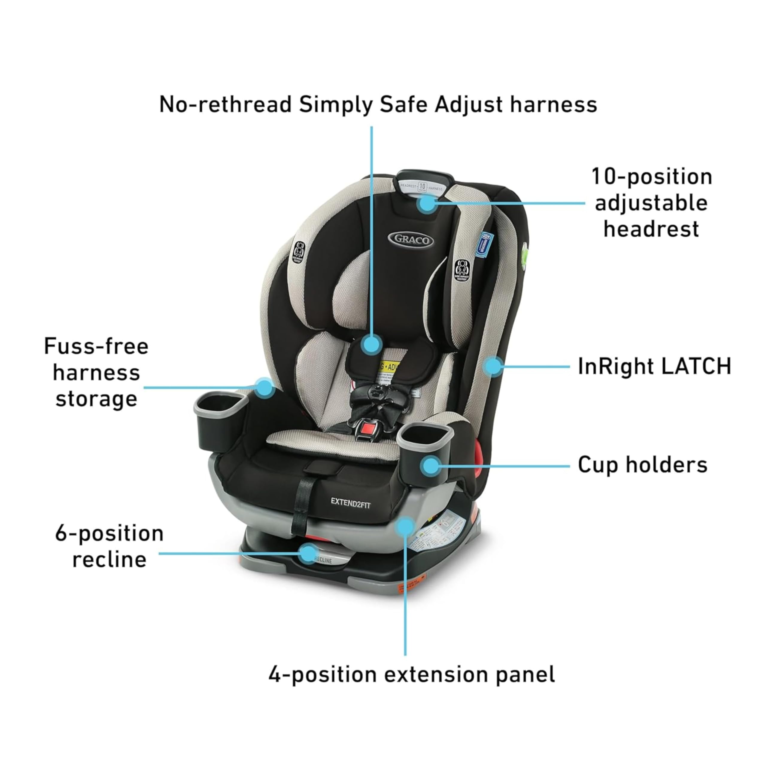 Graco Extend2Fit 3-in-1 Convertible Car Seat - Rear Facing, Forward Facing & Booster Seat | Grey | Safe & Comfortable for Toddlers to Big Kids | Perfect for Long Road Trips & Daily Commutes