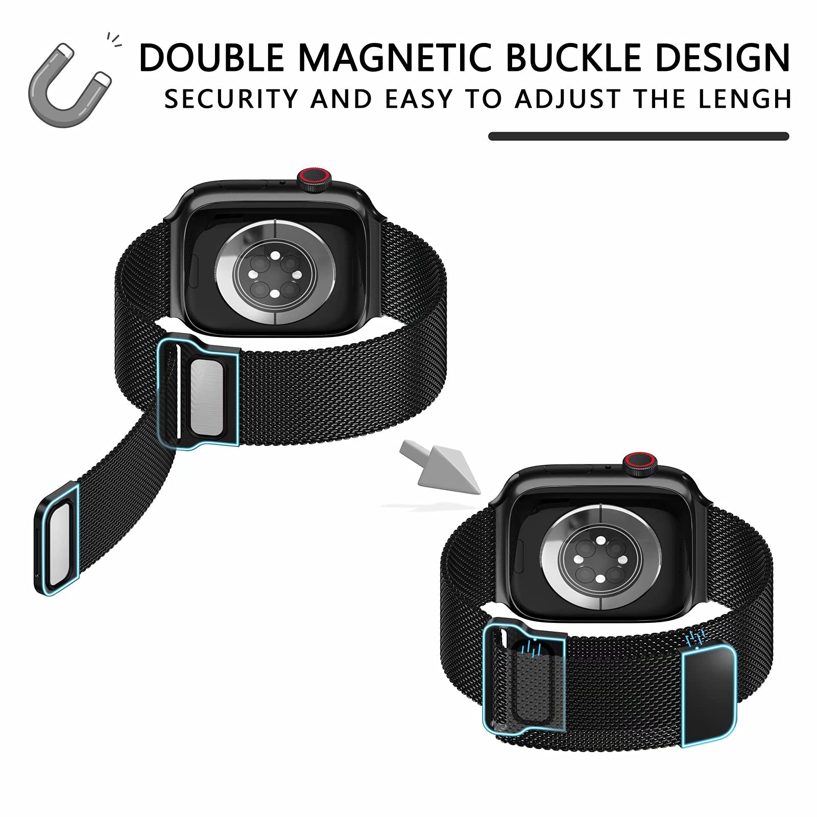 Premium Stainless Steel Band for Apple Watch 38/40/41/42/44/45mm - Magnetic Strap Compatible with iWatch Series 9/8/7/6/5/4/SE/3/2/1 - Includes Screen Protector Case - Elegant Unisex Design for Men & Women - Perfect for Workouts, Office & Everyday Wear
