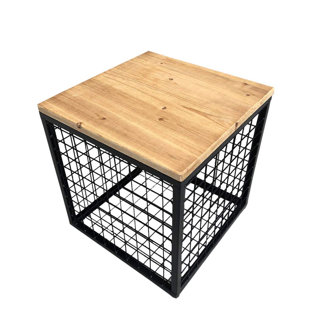 Vintage Storage Ottoman Bench with Iron Frame & Solid Wood Seat - 35x35x37cm Multifunctional Footrest Stool for Bedroom, Living Room | Perfect Shoe Storage & Seating Solution for Small Spaces
