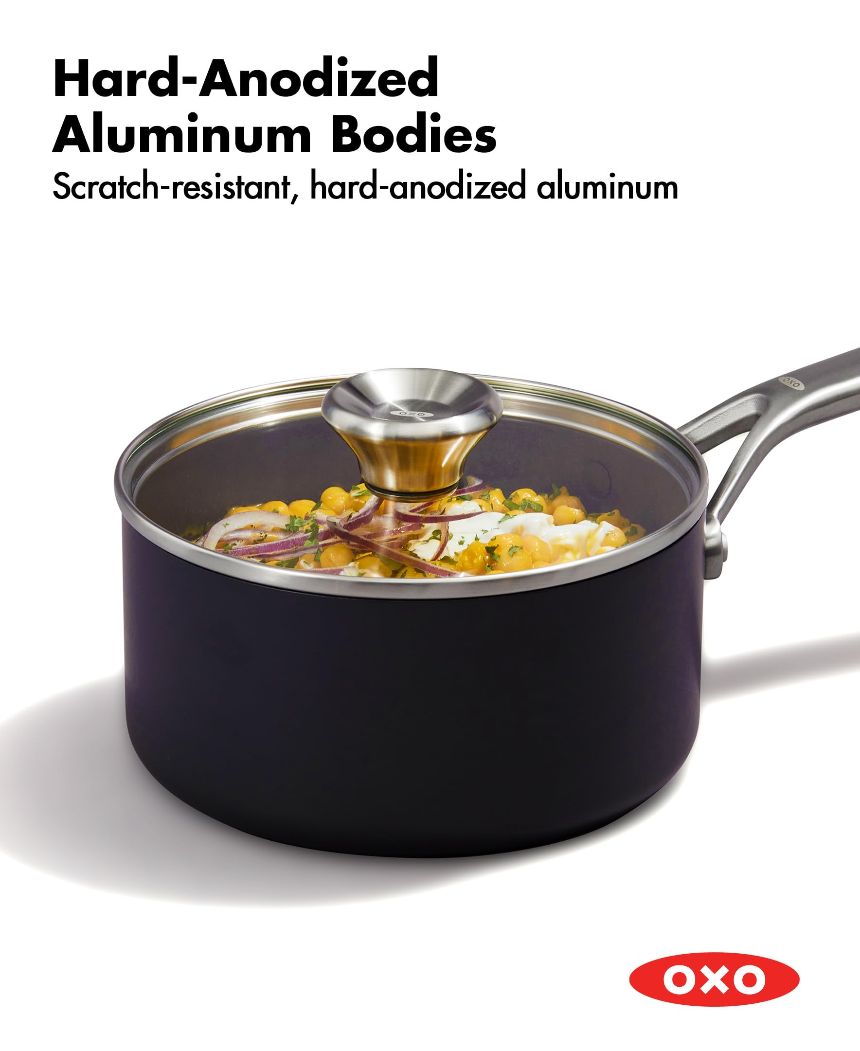 OXO Professional 1.7QT & 2.3QT Nonstick Saucepan Set with Lids - Hard Anodized Ceramic Cookware, PFAS-Free, Induction Compatible, Stainless Steel Diamond Reinforced Coating, Dishwasher & Oven Safe - Perfect for Sauces, Soups, and Everyday Cooking