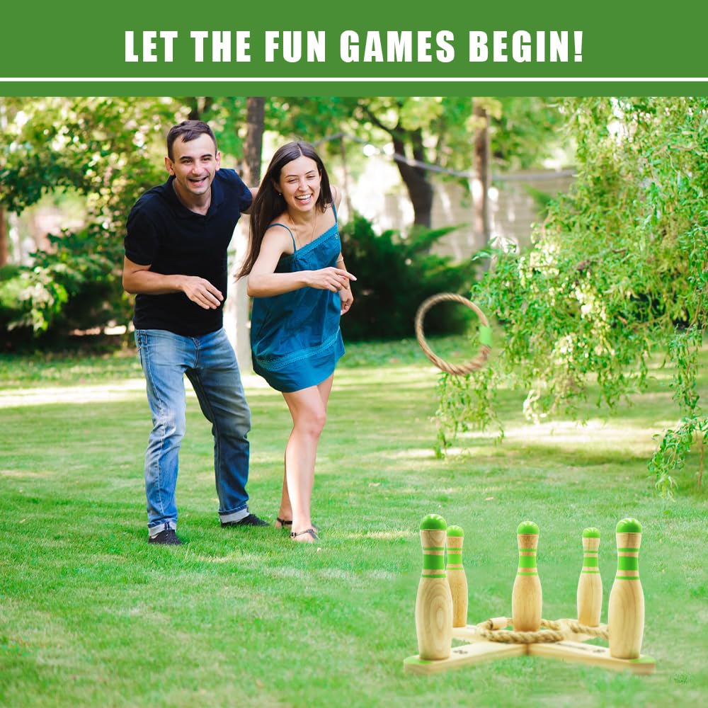 Premium Wooden Ring Toss Game Set - Outdoor Backyard & Beach Tossing Game with 6 Rings & Carrying Bag - Fun Lawn Games for Kids, Adults & Family - Perfect for Camping, Picnics, BBQs and Parties