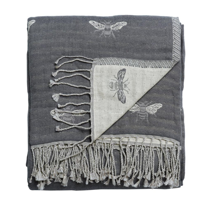 Sophie Allport Bees Granite Throw Blanket 150 x 200cm - Soft & Cozy Bedspread for Sofa, Bed, or Outdoor Picnics