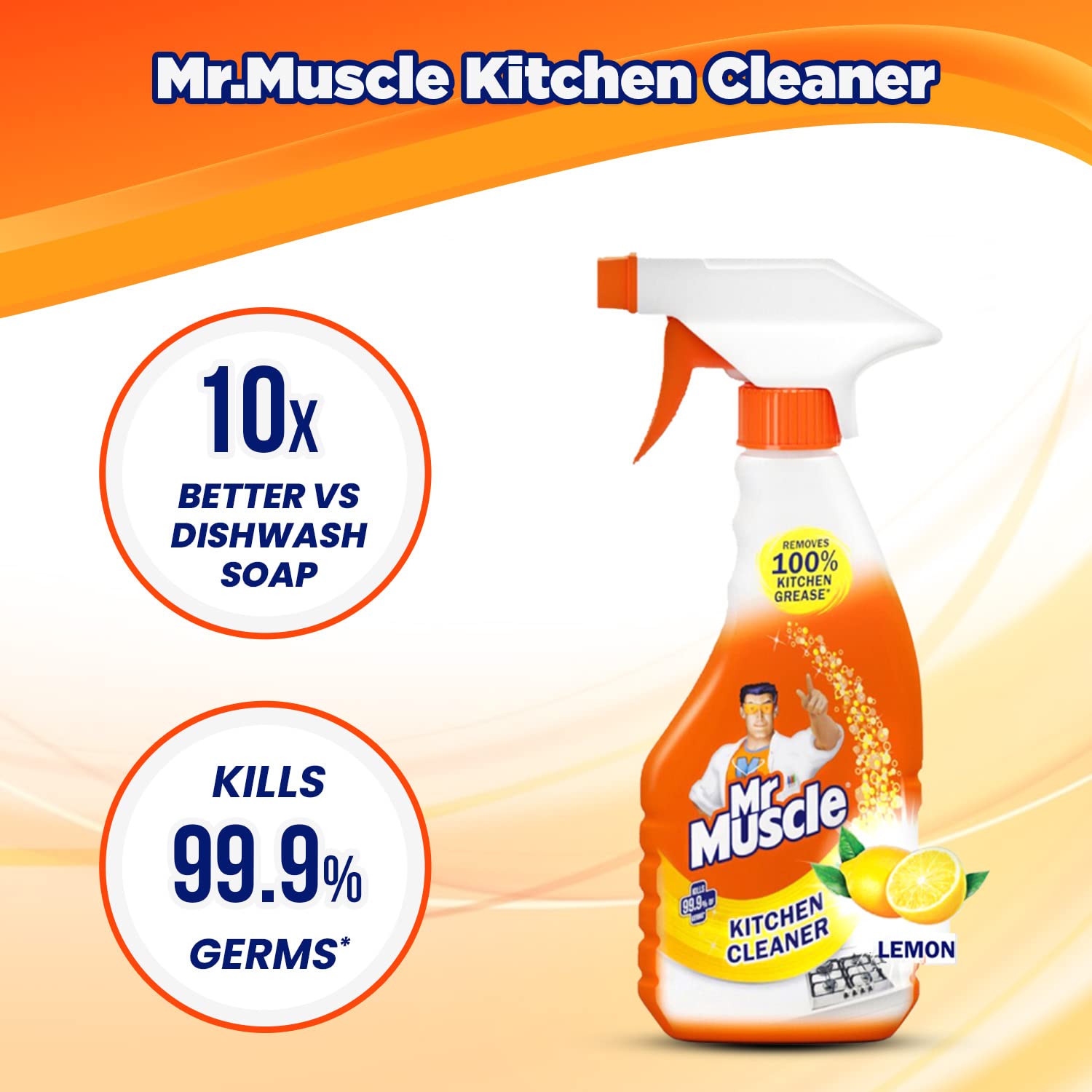 Mr. Muscle Kitchen Cleaner - 450ml | Powerful Degreaser & Stain Remover | Ideal for Stovetops, Countertops & Appliances | Fast-Acting Formula for Sparkling Clean Kitchens