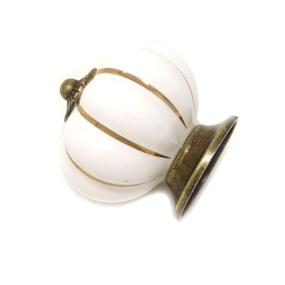 6Pcs Antique Brass Pumpkin Knobs - Vintage Ceramic Handles for Kitchen Cabinets & Dressers