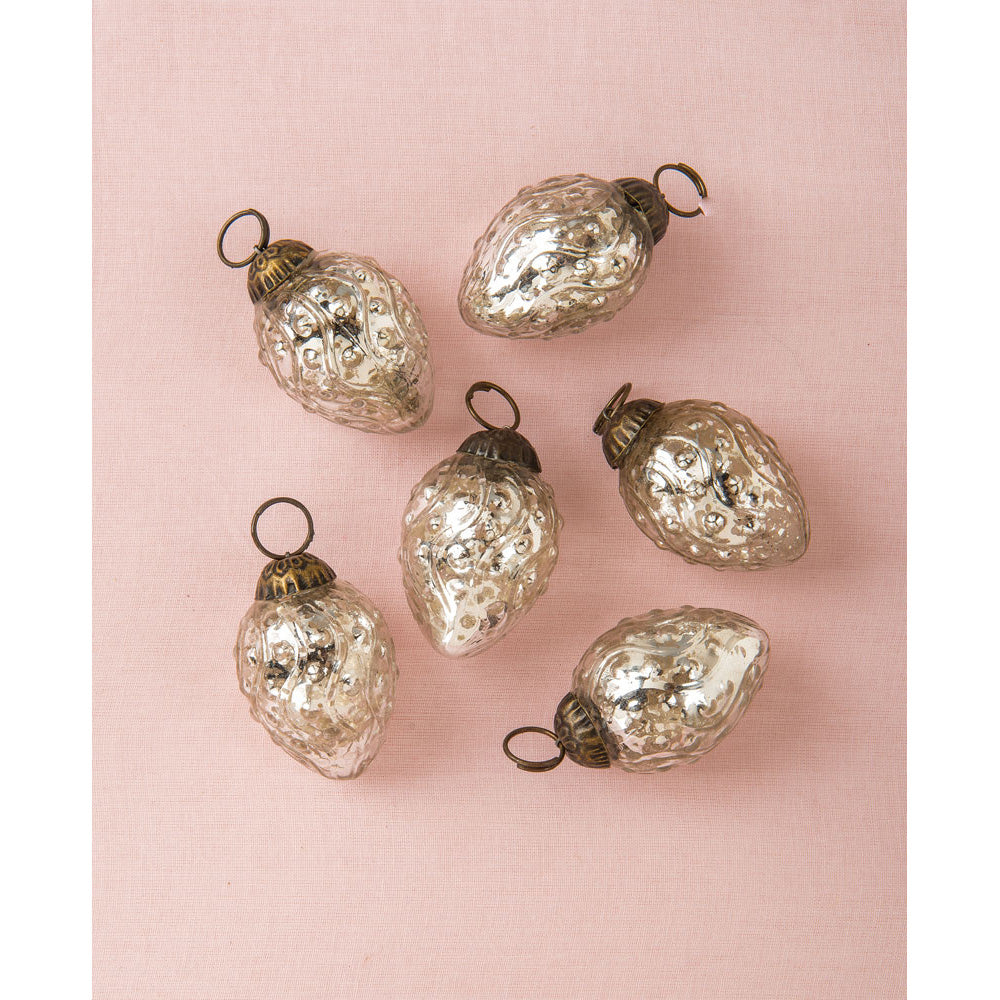 6 Pack Mercury Glass Mini Ornaments - 1.75 Inch Silver Marie Christmas Tree Decorations | Vintage Style Holiday Ornaments for Xmas Tree, Home Decor, Party & Gift Giving | Perfect for Christmas Decorating, Holiday Parties & Festive Home Accents