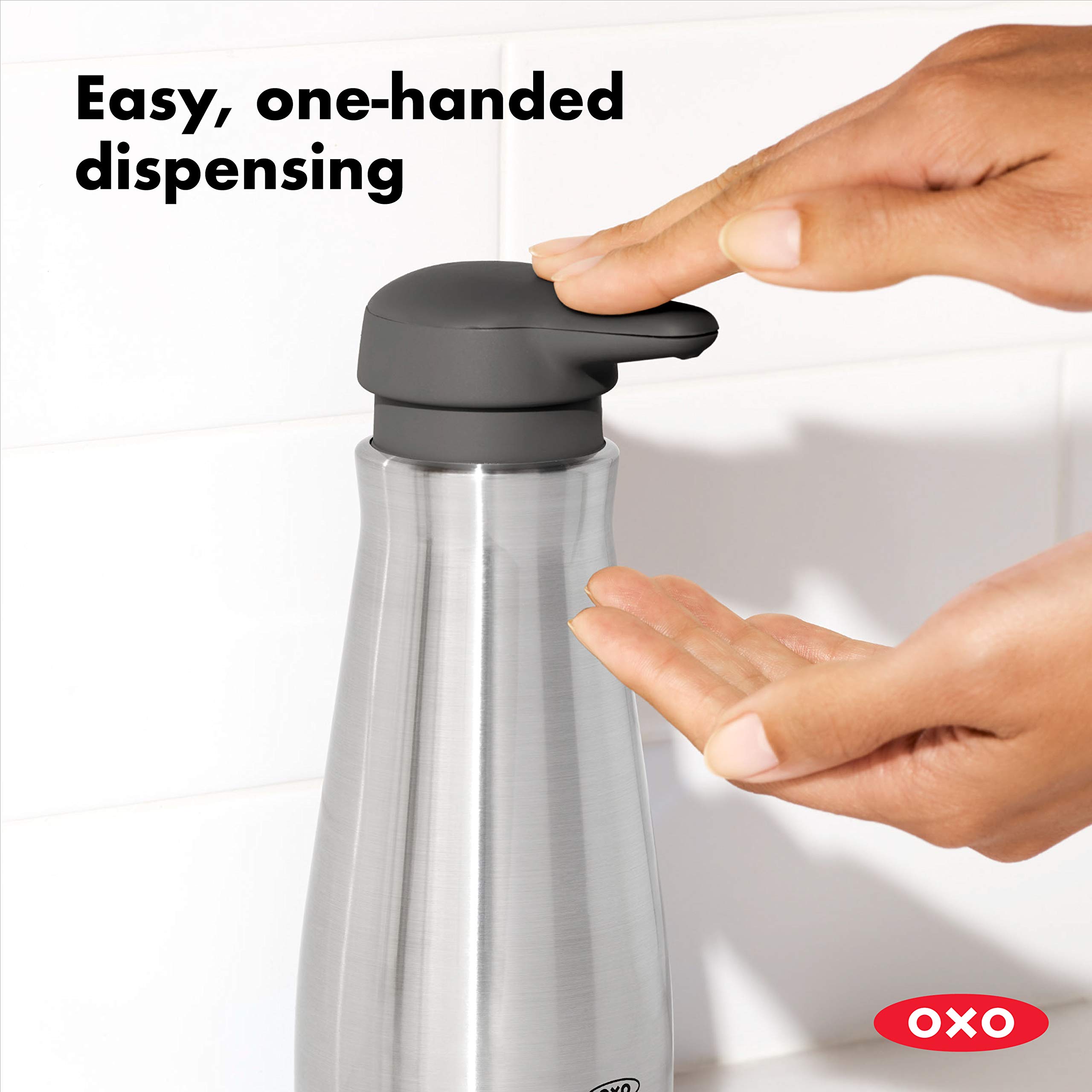 OXO Good Grips Stainless Steel Soap Dispenser and Sink Caddy Set - Premium Kitchen & Bathroom Organizer for Liquid Soap, Dish Soap, and Hand Wash - Perfect for Countertop, Sink, and Vanity Organization
