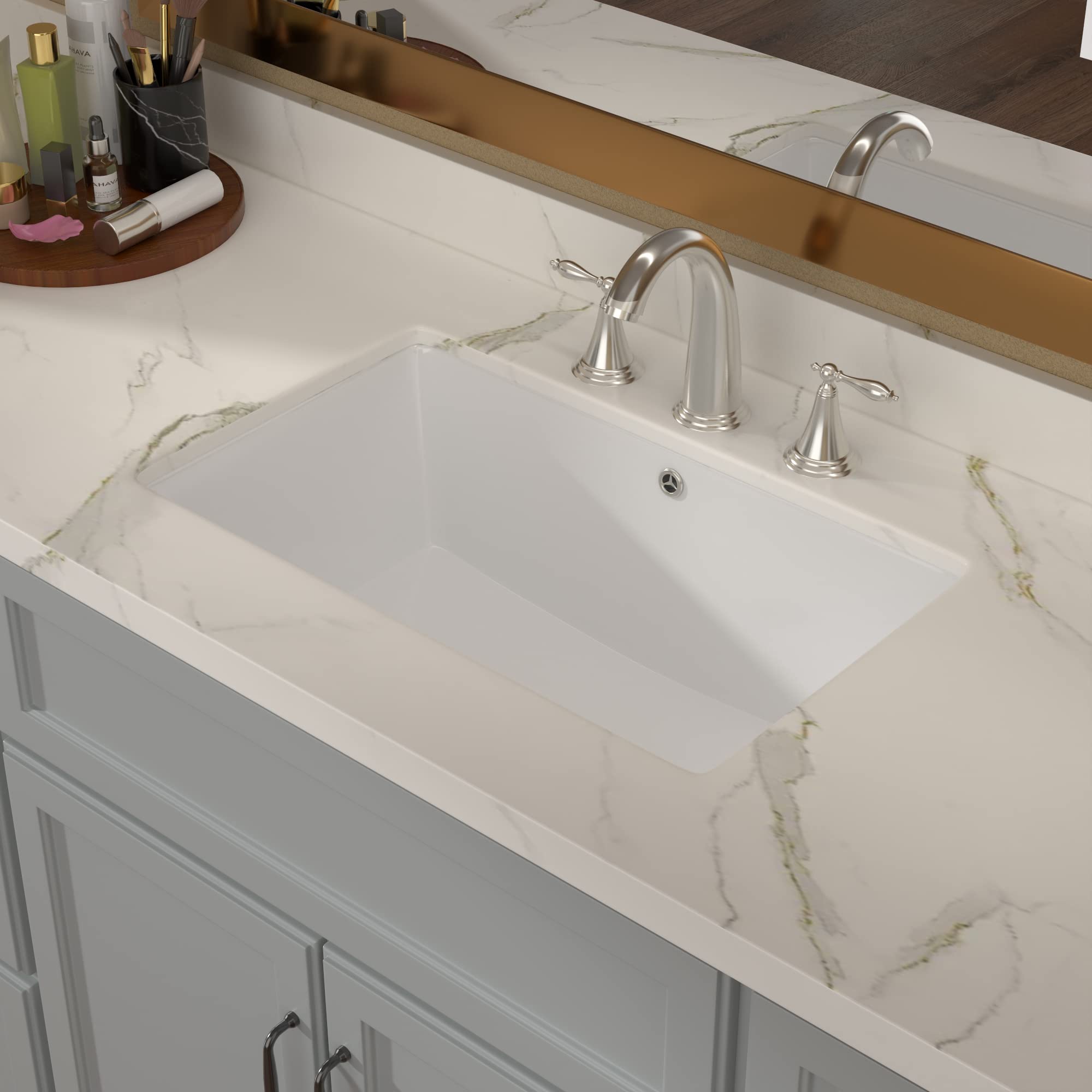 Lordear 20x15 Inch Undermount Bathroom Sink - White Porcelain Ceramic Vanity Sink Basin with Overflow - Rectangle Under Counter Lavatory for Modern Bathrooms (Perfect for Home Renovation & Guest Bathroom Upgrades)