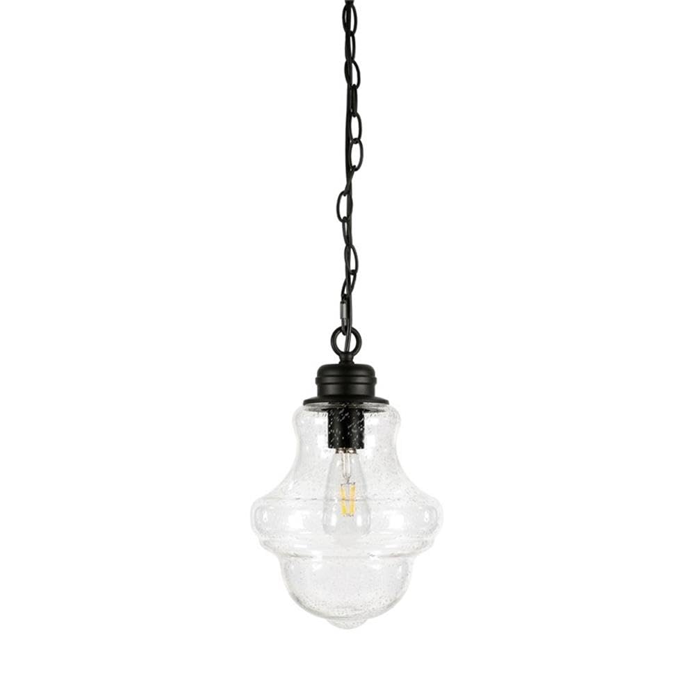 Henn&Hart 9 Inch Blackened Bronze Metal and Glass Pendant Light Fixture - Perfect for Dining Room, Kitchen Island, or Entryway Lighting