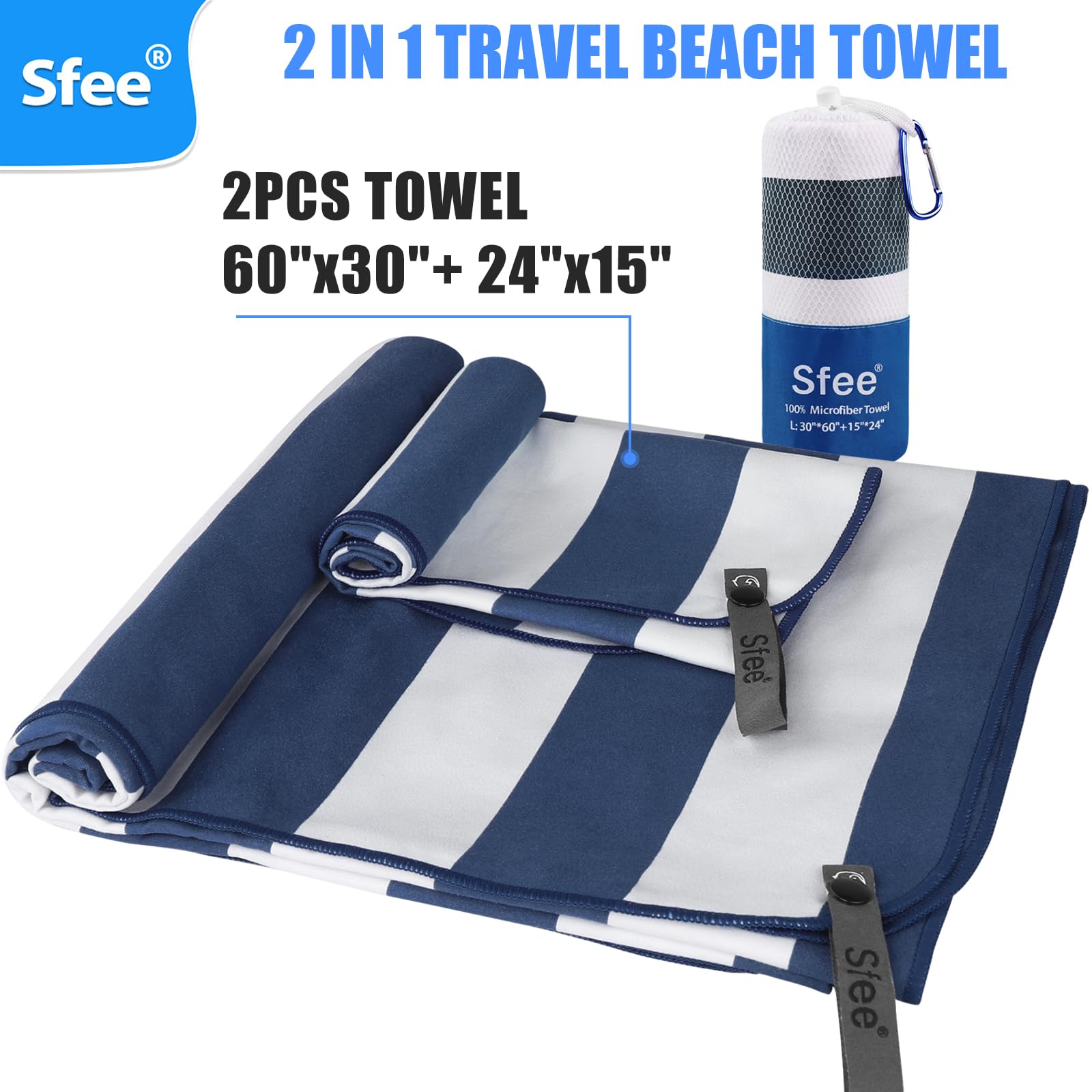 **Sfee 2-in-1 Microfiber Beach Towel - Quick Dry, Super Absorbent & Lightweight for Travel, Camping, Gym, Yoga, Pool & Hiking - Perfect for Outdoor Adventures, Sports & Relaxation**