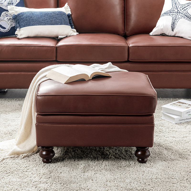 Basilio Modern Genuine Leather Storage Ottoman Bench - Living Room Footrest, Coffee Table & Extra Seating - Perfect for Home, Office & Bedroom