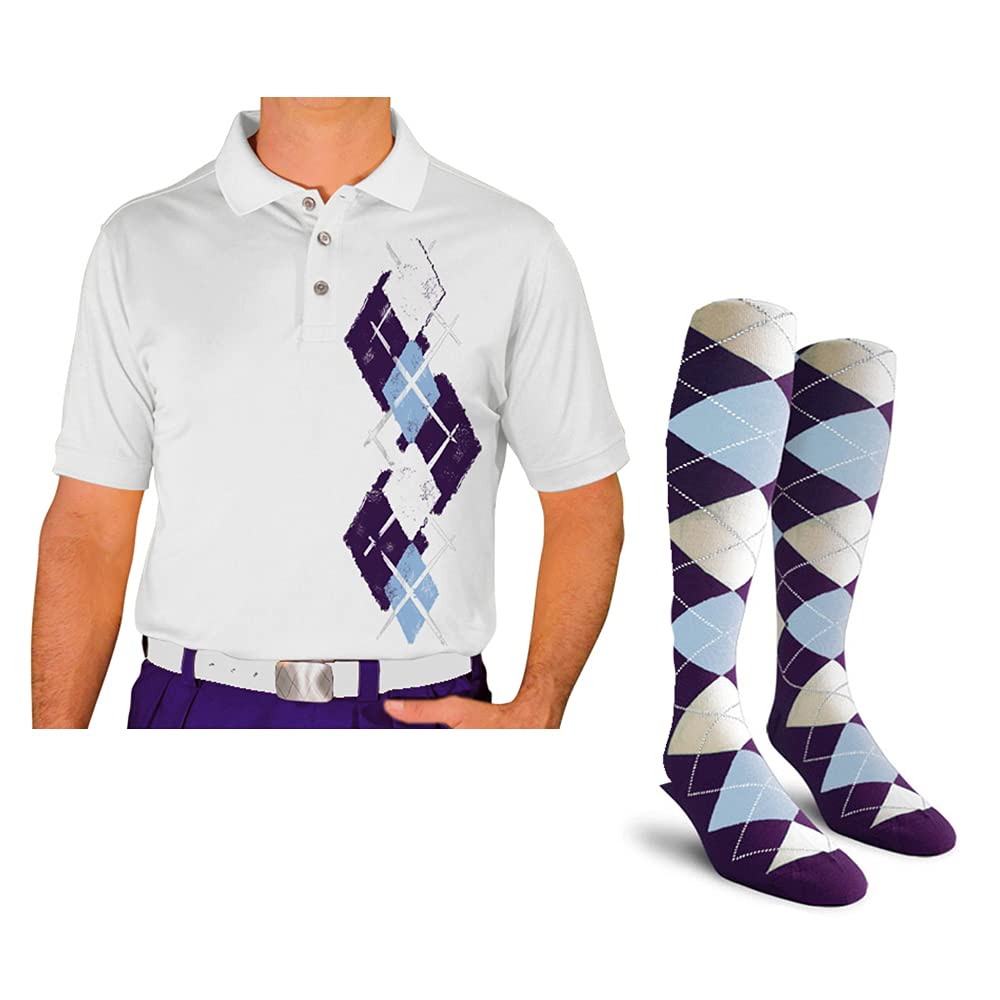 Men's Dry Fit Short Sleeve Graphic Golf Polo Shirt with Socks - Argyle Paradise (4A-4Z) | Moisture-Wicking Performance Tee for Golf, Tennis & Casual Wear