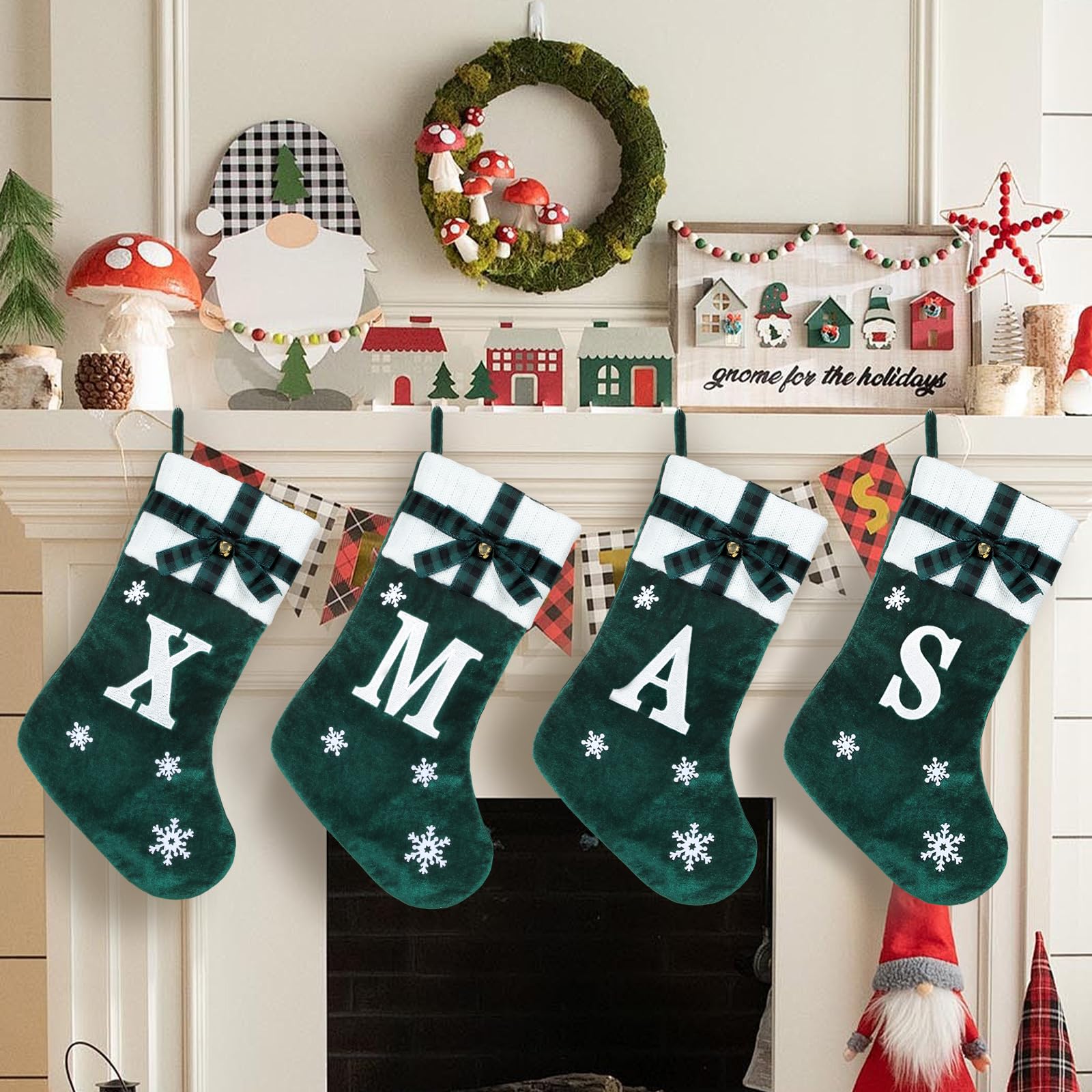 HMASYO 20 Inch Green Velvet Personalized Pet Christmas Stocking - Embroidered Paw Design with Bow & Knitted Cuff for Dogs & Cats | Perfect for Family Holiday Decor, Fireplace Mantel & Gift Exchange
