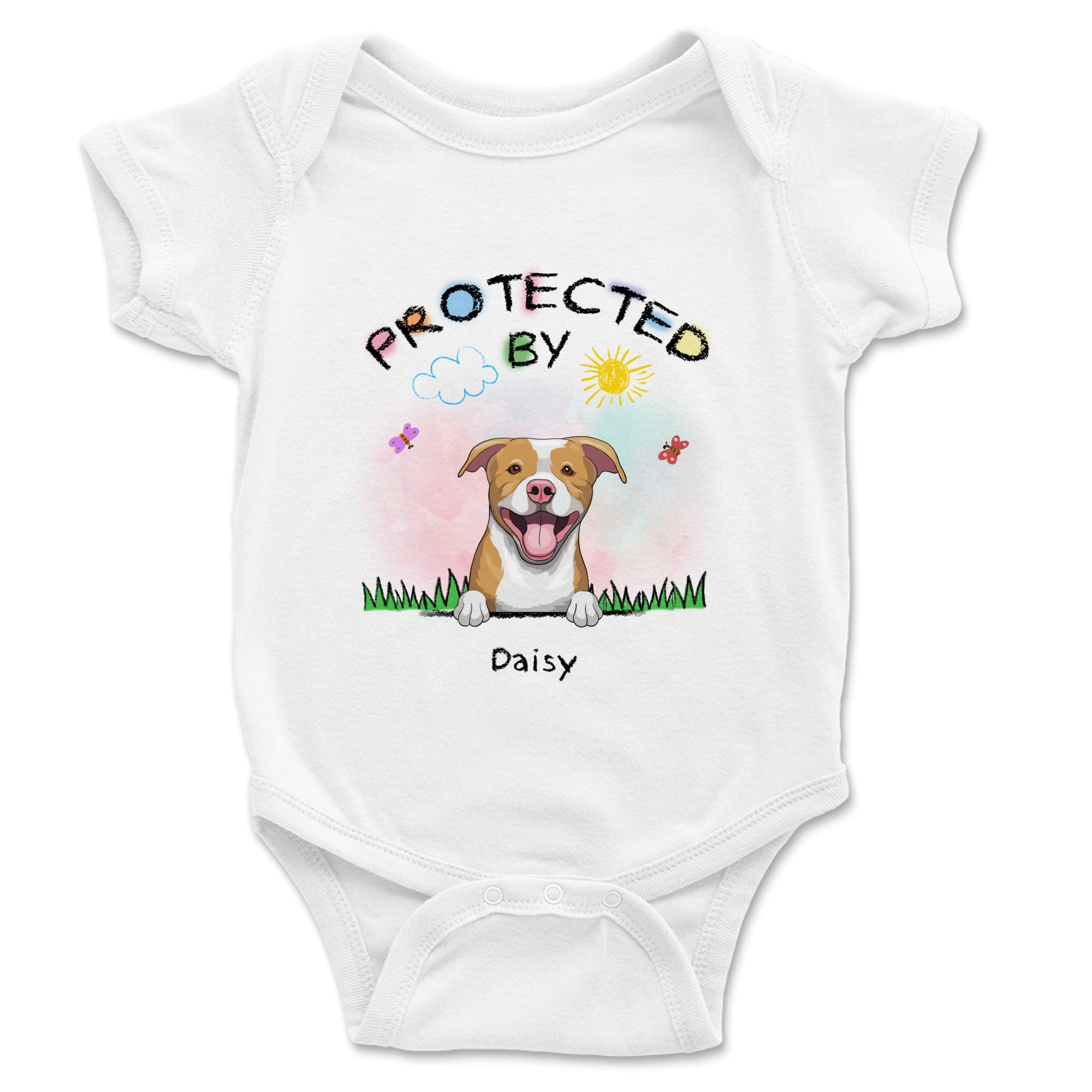 Custom Personalized Baby Onesie Bodysuit for Boys & Girls - Adorable Dog Design - 0-24 Months - 4 Color Options - Perfect Baby Shower Gift & Newborn Photo Outfit