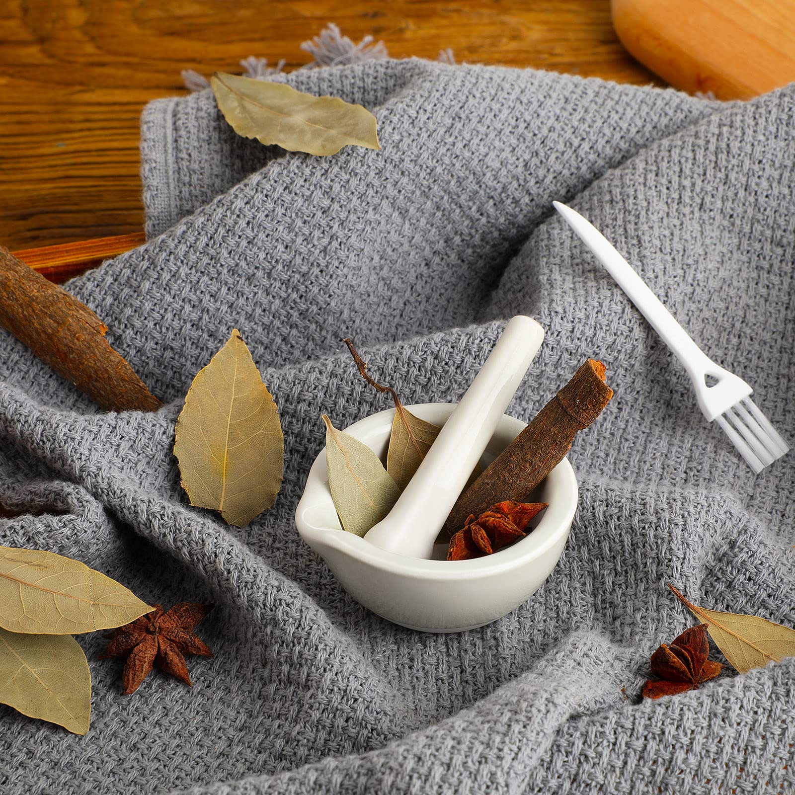 2 Sets Mini Porcelain Mortar and Pestle Set - Premium Herb Grinder & Spice Crusher for Kitchen - Perfect for Grinding Seasonings, Herbs, Nuts, and Medicine - Includes 2 Cleaning Brushes (Great for Home Cooking, Pharmacy Use & DIY Essential Oils)